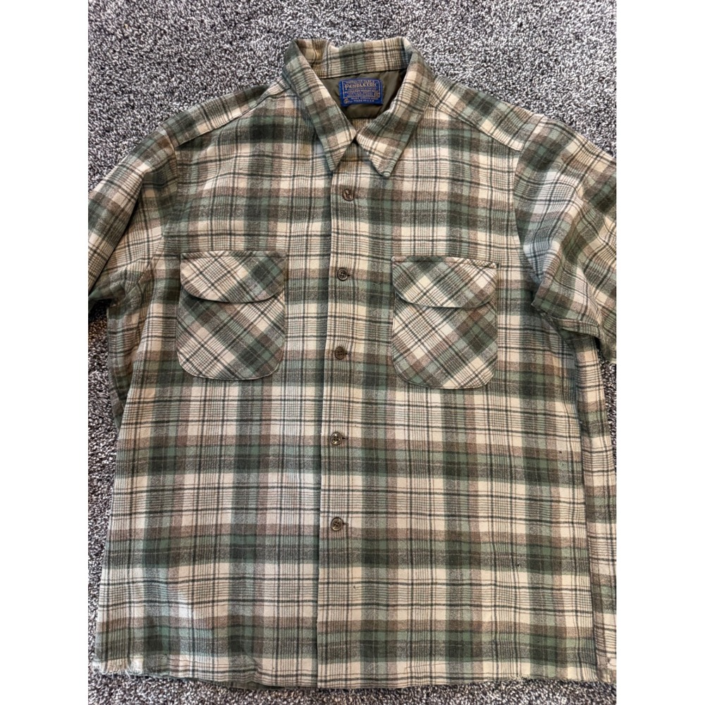 Vintage Pendleton Board Shirt XL Green Plaid 100% Virgin Wool Flannel USA Made